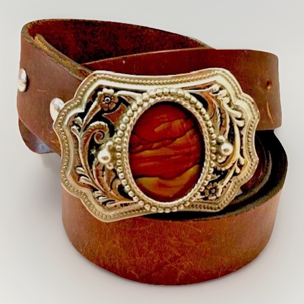 VTG Brown Leather with Belt Buckle X Large 40-45 Cowboy Western Handmade Cobbler